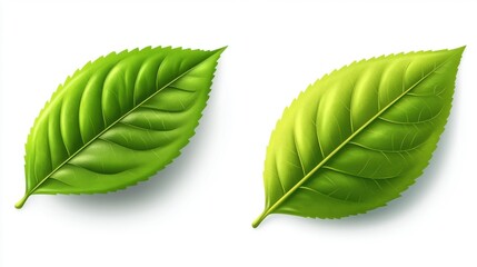 Obraz premium Realistic Green Leaves Isolated on White Background for Design Use