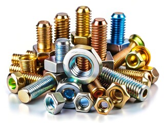 High-Resolution Image: Assorted Wooden Furniture Nuts and Bolts Isolated on White