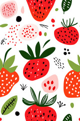 Hand-drawn seamless pattern with cute strawberry