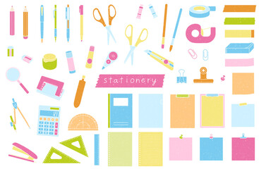 文房具のスタンプ風のイラストセット