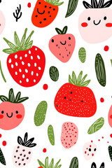 Hand-drawn seamless pattern with cute strawberry
