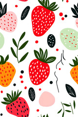 Hand-drawn seamless pattern with cute strawberry