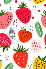 Hand-drawn seamless pattern with cute strawberry