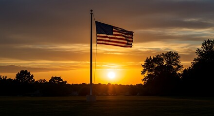 American Flag Sunset Landscape Photography