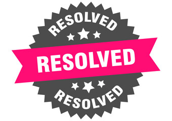 resolved. resolved round pink label isolated on transparent background