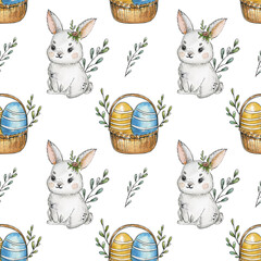 Cute Bunny and Easter Egg Seamless Pattern