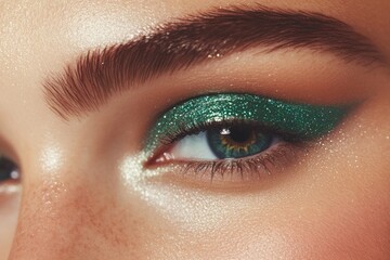 Obraz premium clean minimalistic composition featuring glossy emerald eyeliner with subtle glitter details