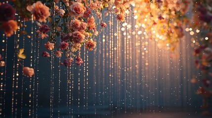Wedding backdrop with flowers and wedding decorations