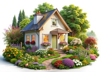 Isolated Garden House, White Background, High Depth of Field Stock Photo