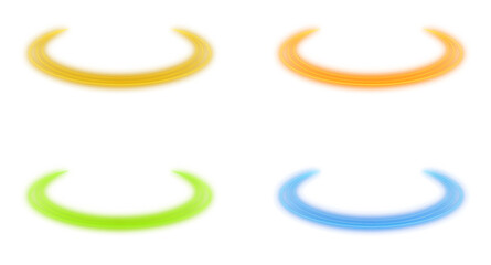 Illuminated neon ring circle trails glowing with colorful shiny effect, vibrant halo frame set for abstract and modern illustration design