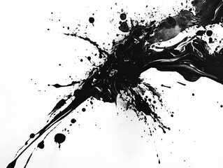 Abstract Ink Explosion: A dynamic and powerful abstract artwork featuring a dramatic black ink explosion on a canvas, capturing movement, energy and artistic expression. 