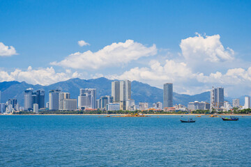 Naklejka premium The coastline of Nha Trang city. View from the sea.