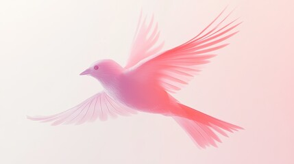 A clean, stylized bird in flight, with soft pastel feathers and a white background. picture