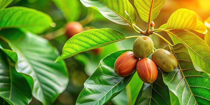 Katapang Leaves and Fruit: Terminalia catappa &acirc;&euro;&ldquo;  Tropical Plant Stock Photo