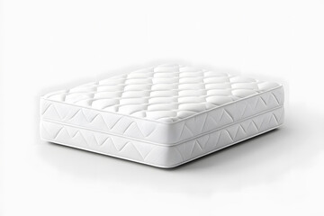 Comfortable white mattress with tufted design, isolated on white background