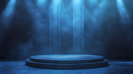 Dark Blue Stage with Circular Platform and Spotlights