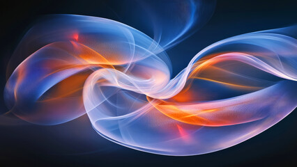 Obraz premium Abstract orange and blue particles swirling and flowing together on a dark background, creating a mesmerizing visual effect