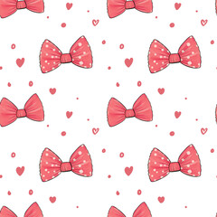 Pink Bows and Hearts Seamless Pattern