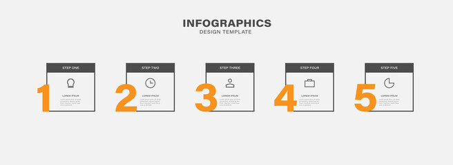Minimalistic 5 steps infographic design with linear icons and numbers