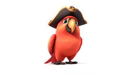 Obraz premium Cartoon character parrot wearing a pirate hat on a white background