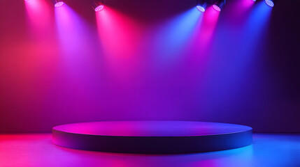 Illuminated Stage Platform With Pink And Blue Lighting