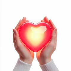 Romantic Valentine Theme Graphics concept. Hands holding a pink heart-shaped object on a light background.