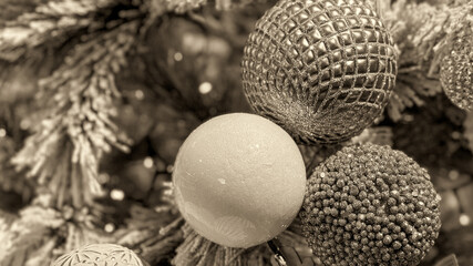 Colorful Christmas balls on a tree, holidays concept