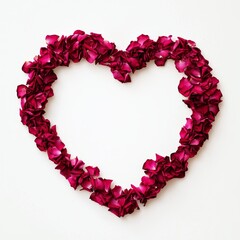 Obraz premium Rose petal borders Valentine concept. Heart shape made of rose petals on a light background.