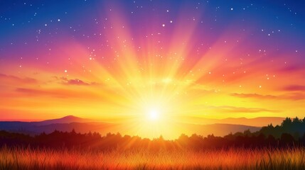 Obraz premium Glowing Sunset with Warm Light Emanating from the Horizon in a Colorful Background