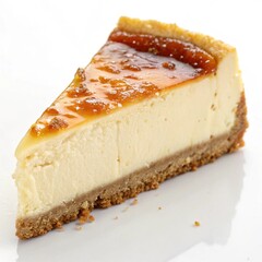 A slice of creamy New Yorkstyle cheesecake with a graham cracker crust and glossy topping ai generated