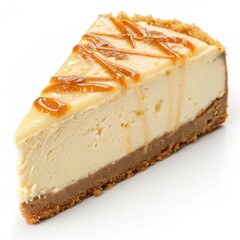 A slice of creamy New Yorkstyle cheesecake with a graham cracker crust and glossy topping ai generated