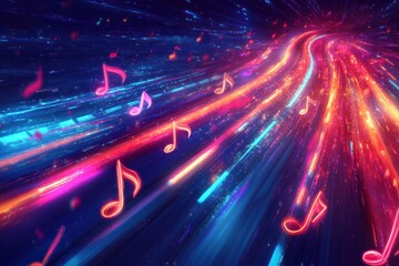 Obraz premium Abstract music speed tunnel; vibrant, glowing trails