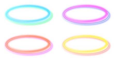 Colorful neon magical rings circles with light trails, vibrant and futuristic design element for highlighting and decorating design