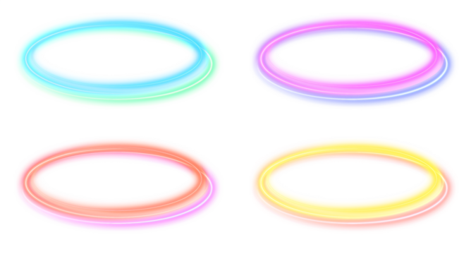 Colorful neon magical rings circles with light trails, vibrant and futuristic design element for highlighting and decorating design