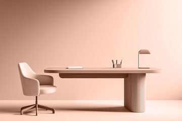 Fototapeta premium A sleek mocha mousse desk and chair create a modern serene workspace. Modern trendy tone hue shade