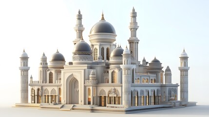 Obraz premium Beautiful and magnificent 3D cartoon palace, on a white background, generative AI