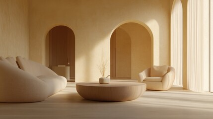 Modern Minimalist Interior Design with Elegant Curves and Neutral Tones