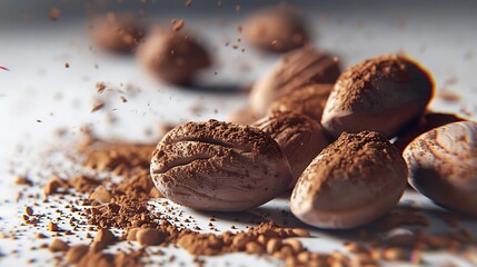 Obraz premium A group of roasted pecans dusted with cinnamon on a white surface.