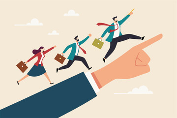 Obraz premium Leadership to lead team members, business direction to achieve goal or target, teamwork to success in work