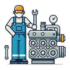 Mechanic with Engine Repair Tools Illustration