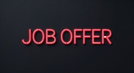 Obraz premium job offer word lettering with neon red glow on plain black dark background