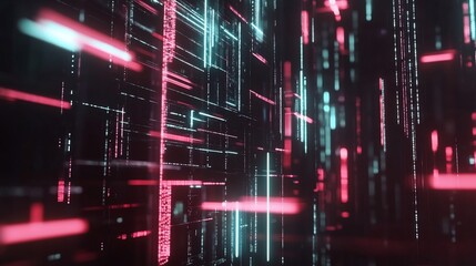 Obraz premium Abstract Digital Grid with Red and Blue Lines Glowing on a Dark Background