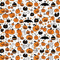 Fototapeta premium Orange black Halloween animation pattern white background