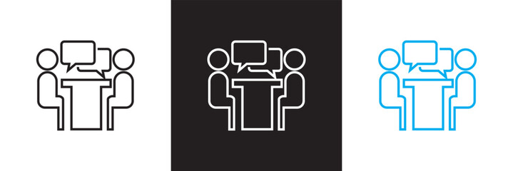 Set of  icons related to interview. Editable stroke. isolated on white and black background. vector illustration. EPS 10