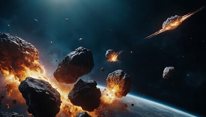 Space Asteroids in Motion – Flying and Isolated on Transparent or White Background. 5