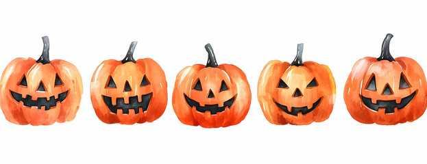 Five Jack-o'-lanterns, Halloween design, white background
