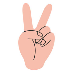 Hand gesture, peace, victory or v sign. Gesturing human arms. Trendy modern vector illustration isolated on white background, hand drawn, flat design