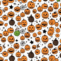 Naklejka premium Orange black Halloween animation pattern white background