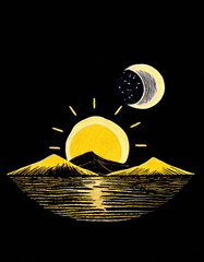 Minimalistic sun water and moon