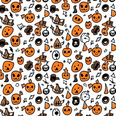 Fototapeta premium Orange black Halloween animation pattern white background